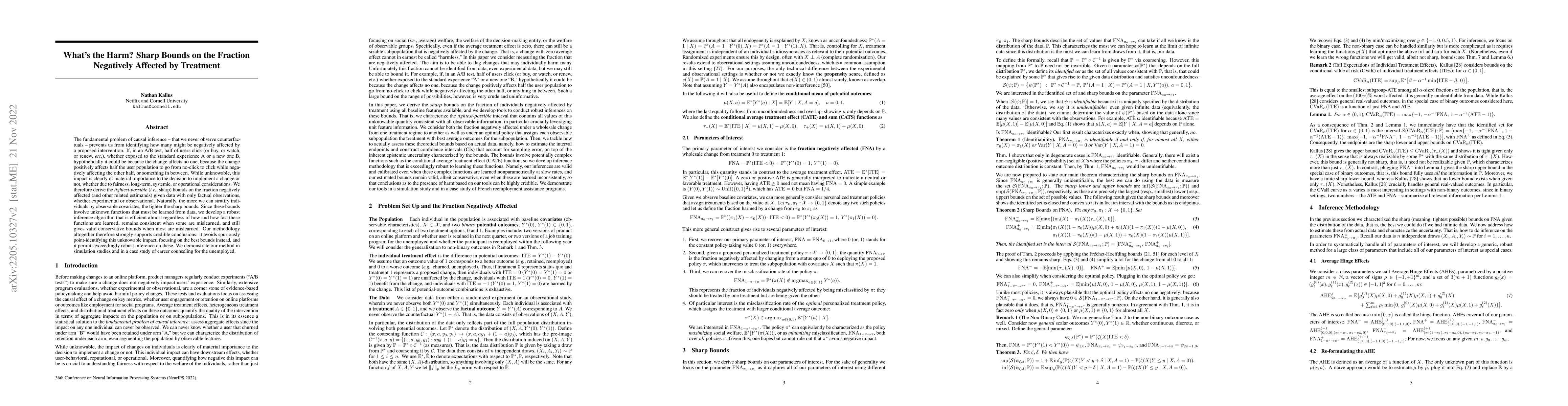 Thumbnail for What's the Harm? Sharp Bounds on the Fraction Negatively Affected by
  Treatment