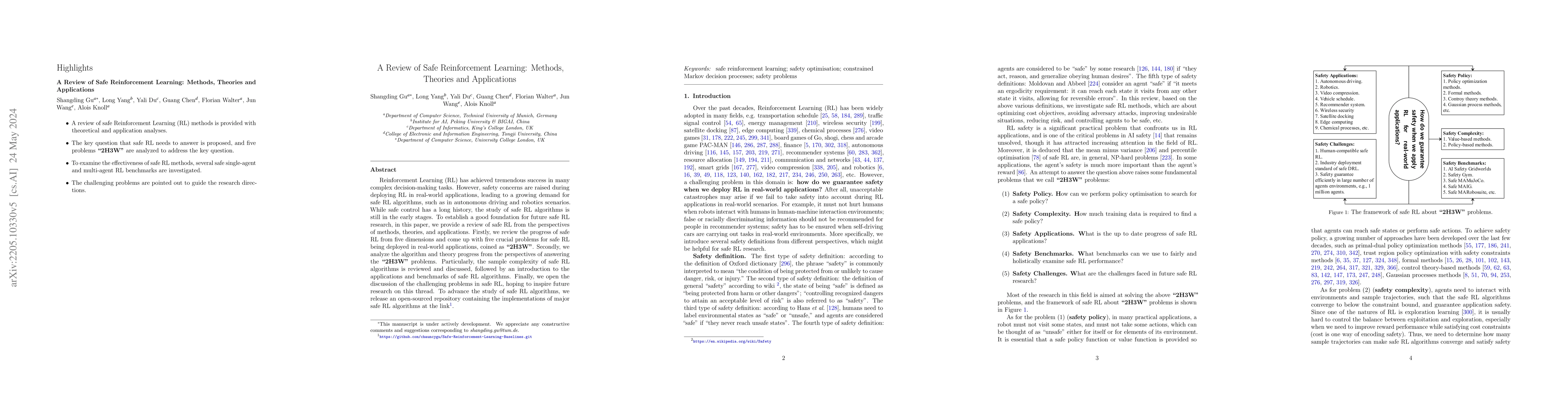 Thumbnail for A Review of Safe Reinforcement Learning: Methods, Theory and
  Applications