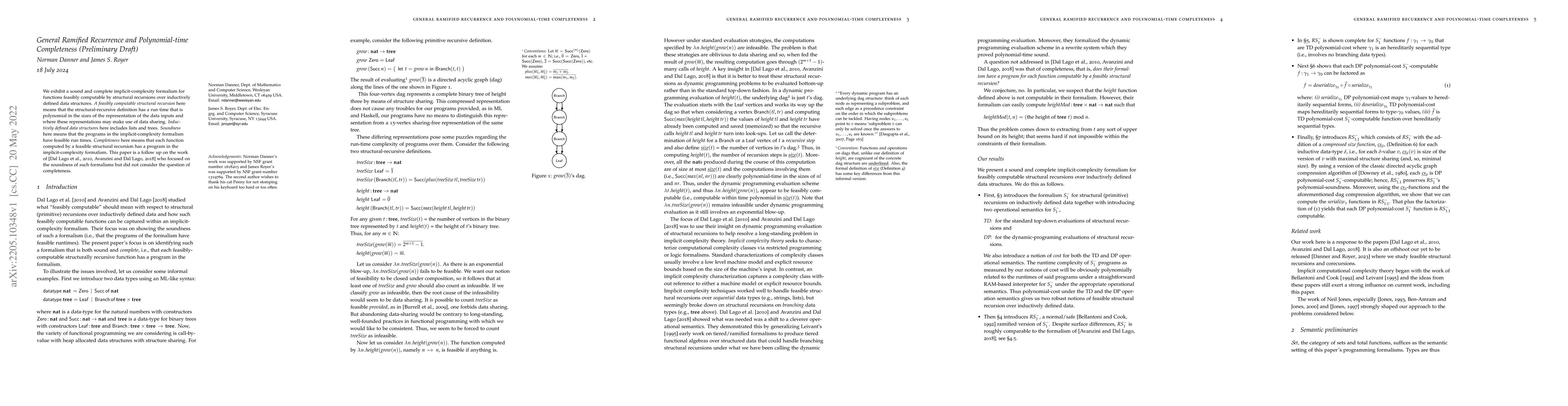 Thumbnail for General Ramified Recurrence and Polynomial-time Completeness