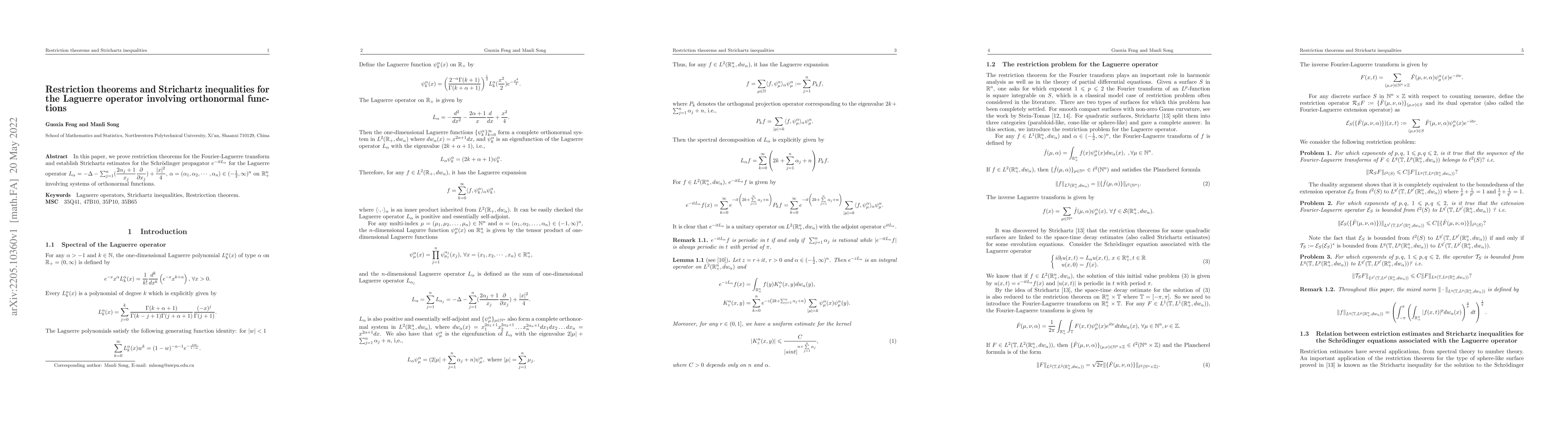 Thumbnail for Restriction theorems and Strichartz inequalities for the Laguerre
  operator involving orthonormal functions