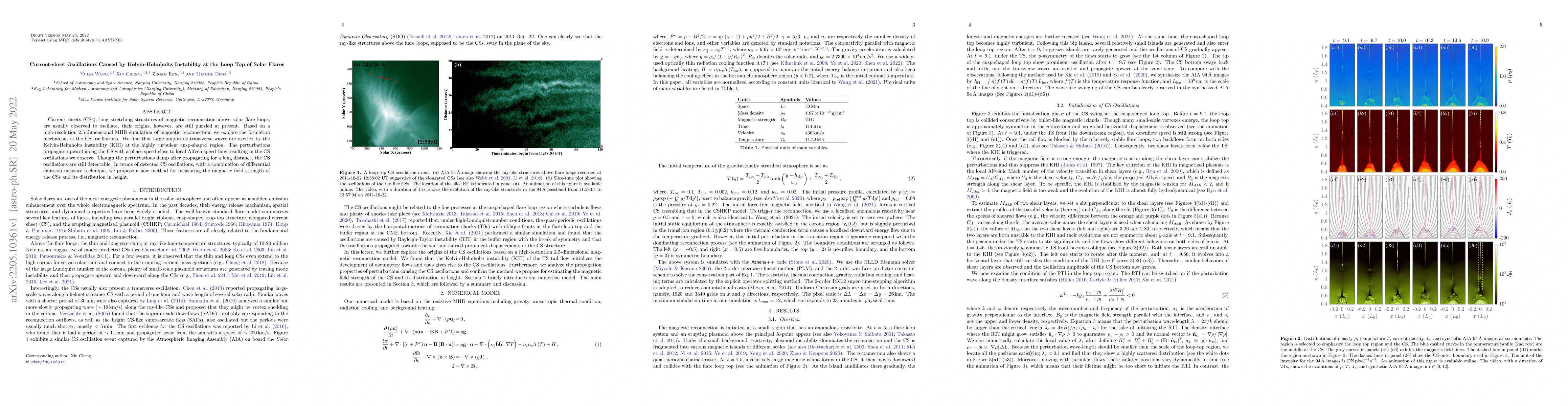 Thumbnail for Current-sheet Oscillations Caused by Kelvin-Helmholtz Instability at the
  Loop Top of Solar Flares