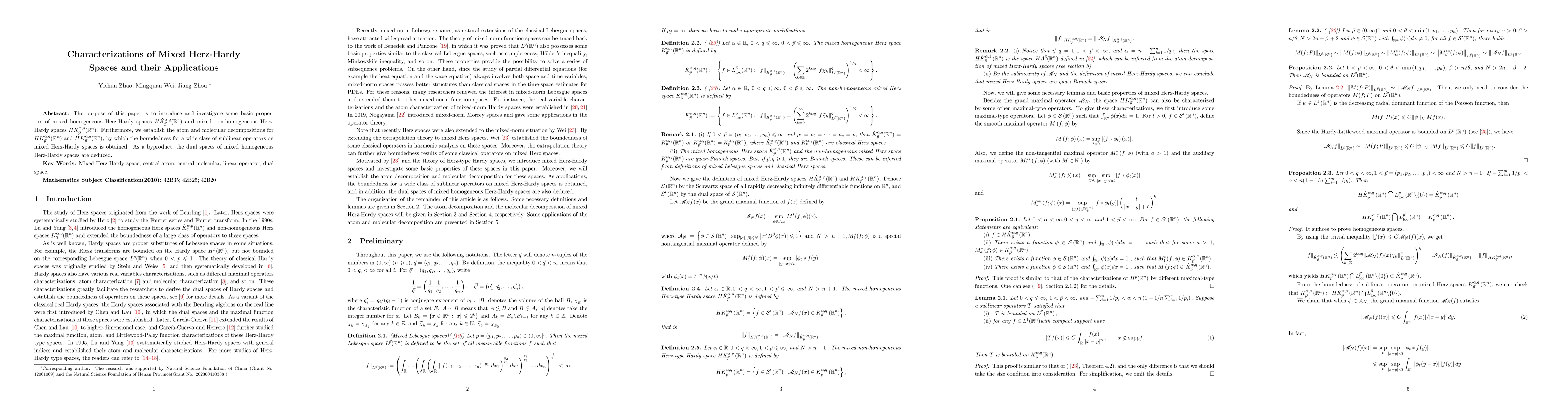 Thumbnail for Characterizations of Mixed Herz-Hardy Spaces and their Applications