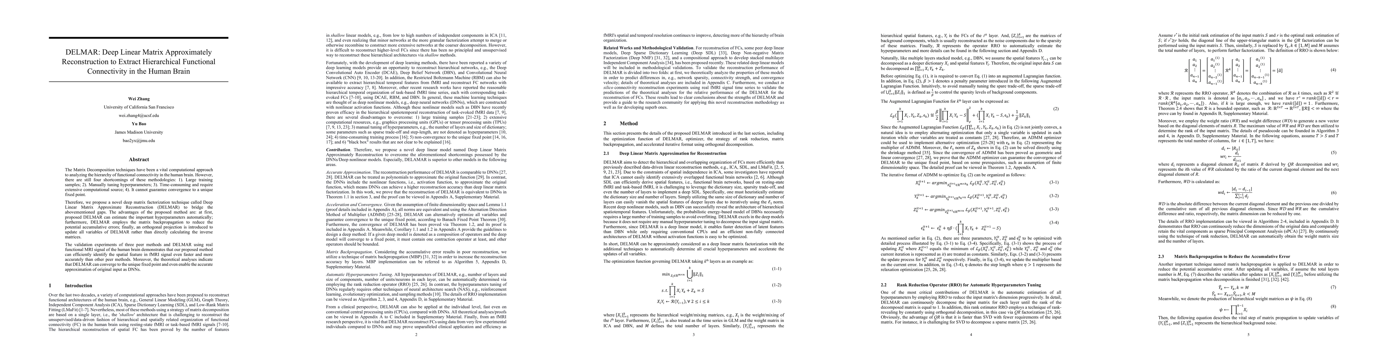 Thumbnail for DELMAR: Deep Linear Matrix Approximately Reconstruction to Extract
  Hierarchical Functional Connectivity in the Human Brain
