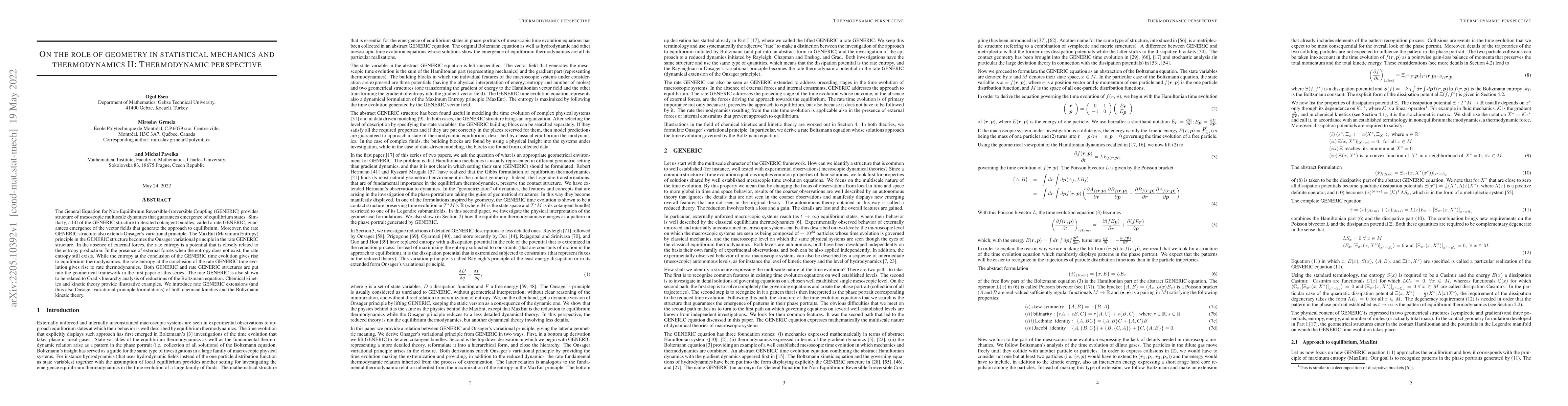Thumbnail for On the role of geometry in statistical mechanics and thermodynamics II:
  Thermodynamic perspective
