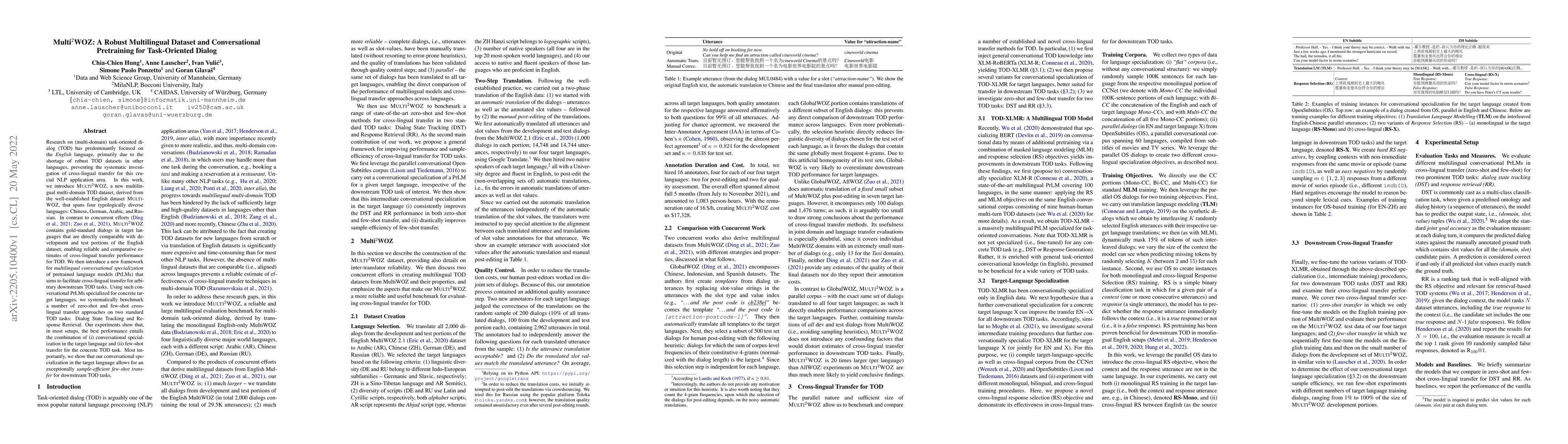 Thumbnail for Multi2WOZ: A Robust Multilingual Dataset and Conversational Pretraining
  for Task-Oriented Dialog