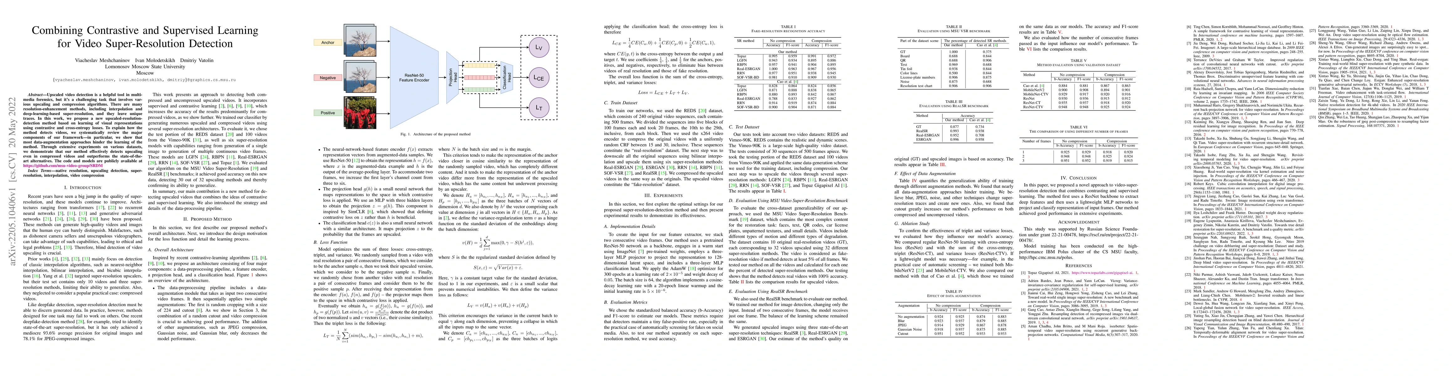 Thumbnail for Combining Contrastive and Supervised Learning for Video Super-Resolution
  Detection