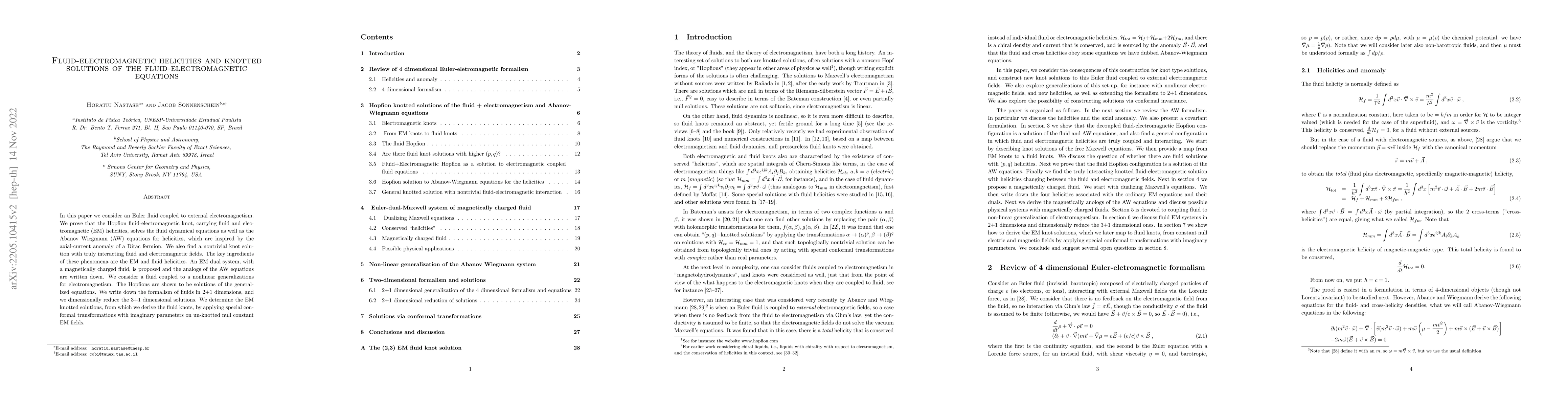 Thumbnail for Fluid-electromagnetic helicities and knotted solutions of the
  fluid-electromagnetic equations