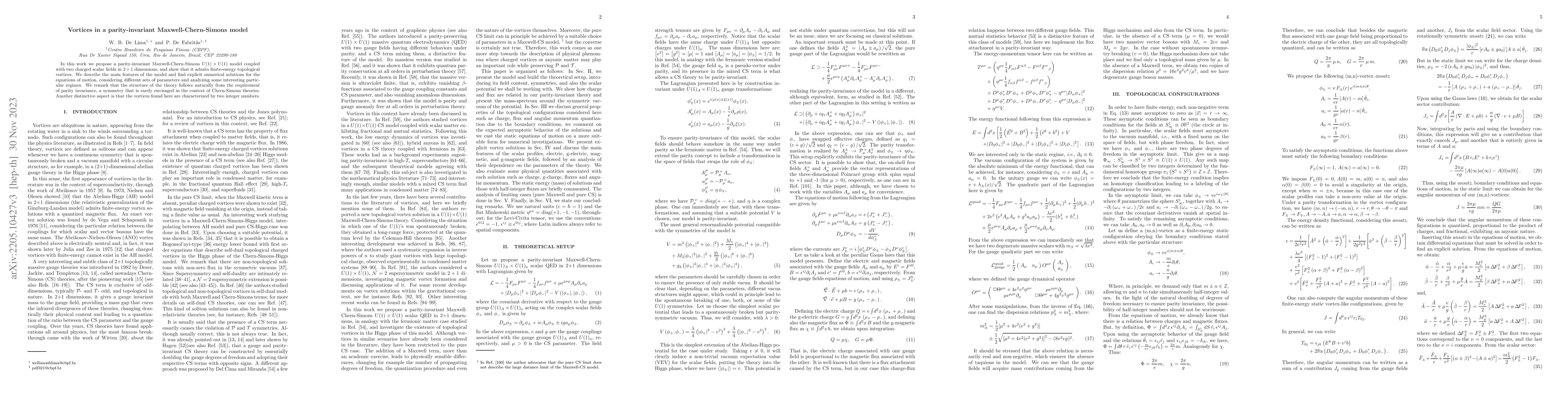 Thumbnail for Vortices in a parity-invariant Maxwell-Chern-Simons model