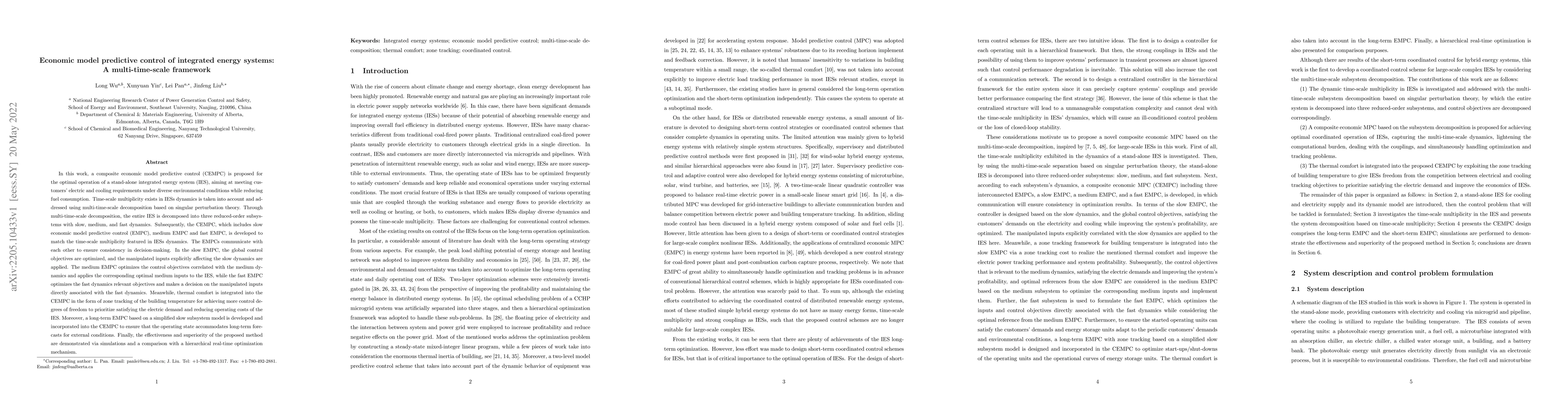 Thumbnail for Economic model predictive control of integrated energy systems: A
  multi-time-scale framework