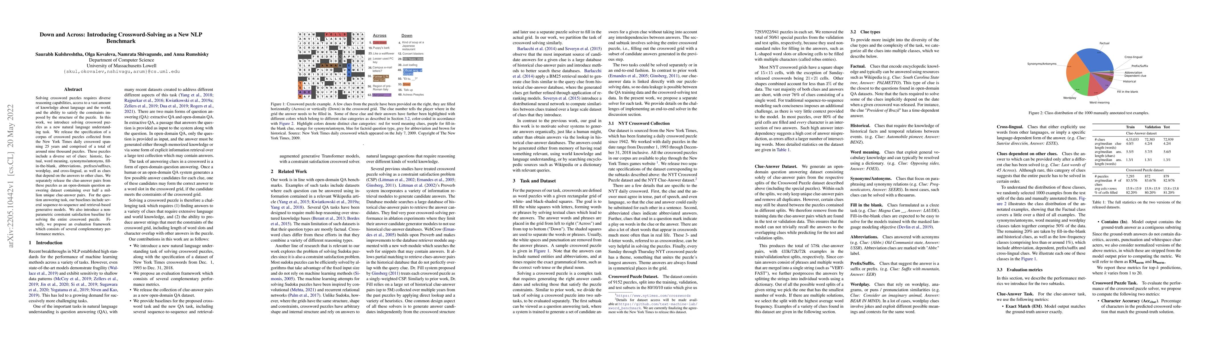 Thumbnail for Down and Across: Introducing Crossword-Solving as a New NLP Benchmark