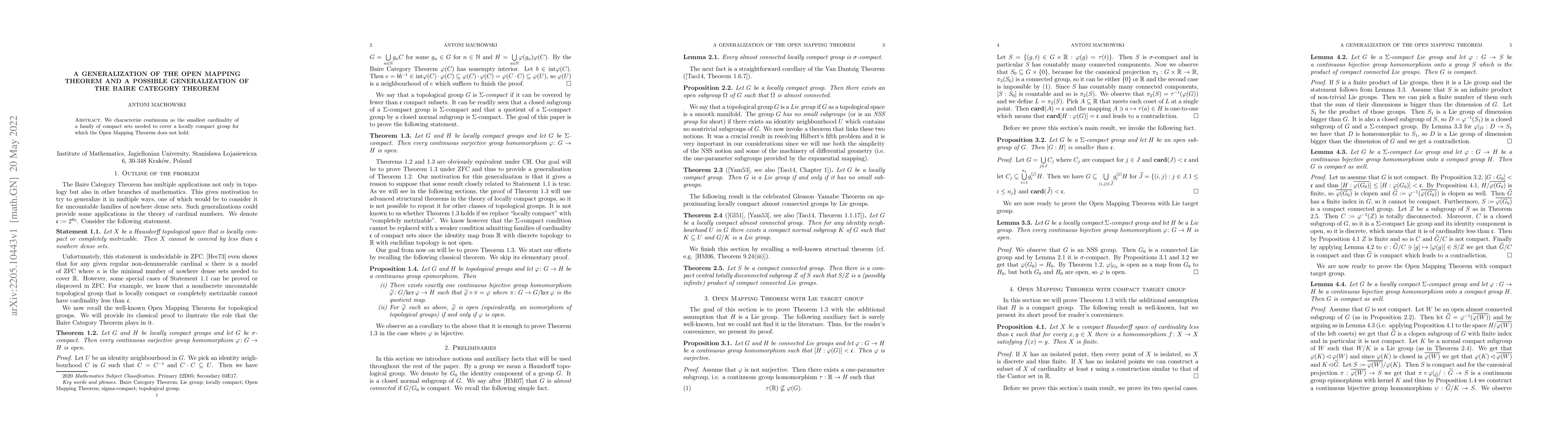 Thumbnail for A generalization of the Open Mapping Theorem and a possible
  generalization of the Baire Category Theorem