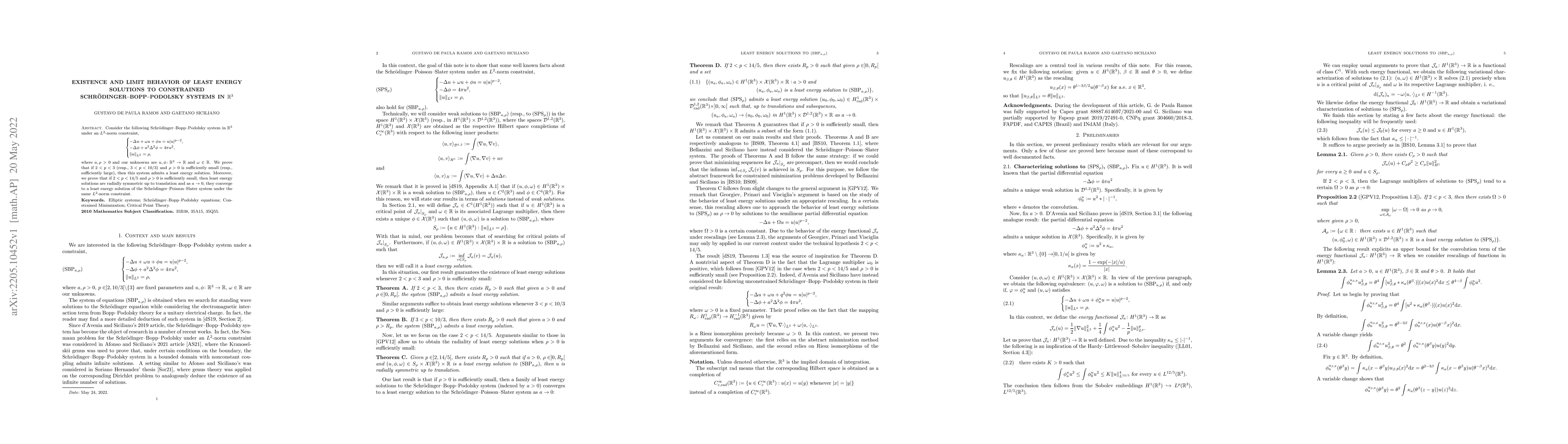 Thumbnail for Existence and limit behavior of least energy solutions to constrained
  Schr\"odinger-Bopp-Podolsky systems in $\mathbb{R}^3$