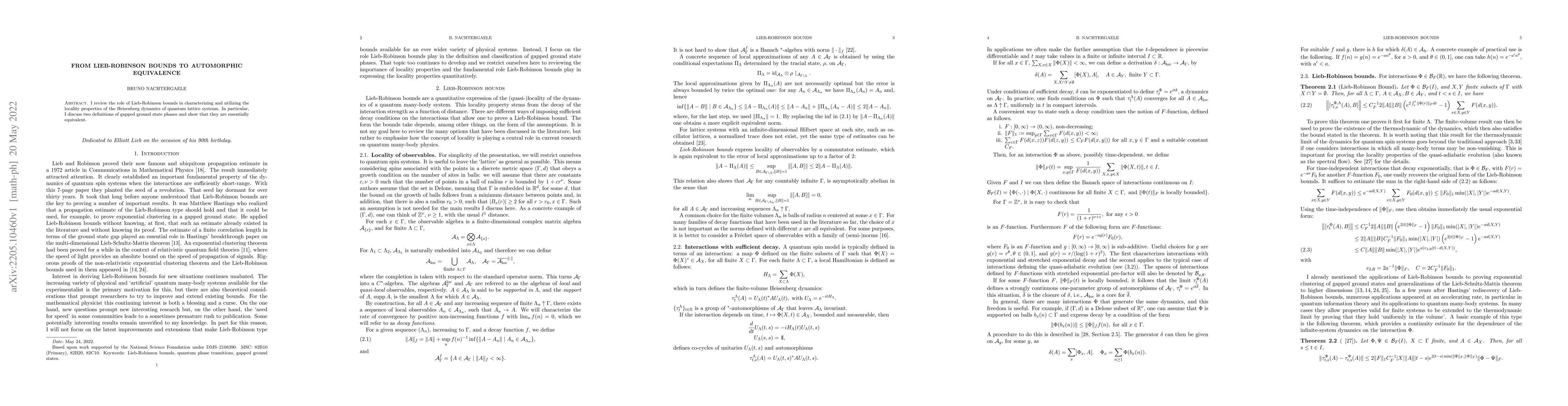 Thumbnail for From Lieb-Robinson Bounds to Automorphic Equivalence