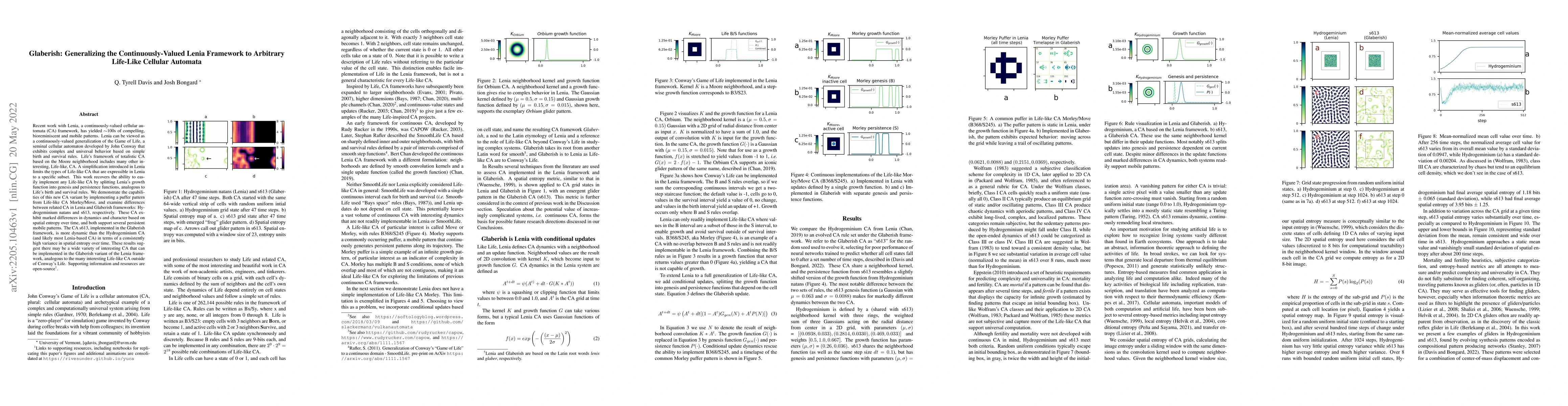 Thumbnail for Glaberish: Generalizing the continuously-valued Lenia framework to
  arbitrary Life-like cellular automata