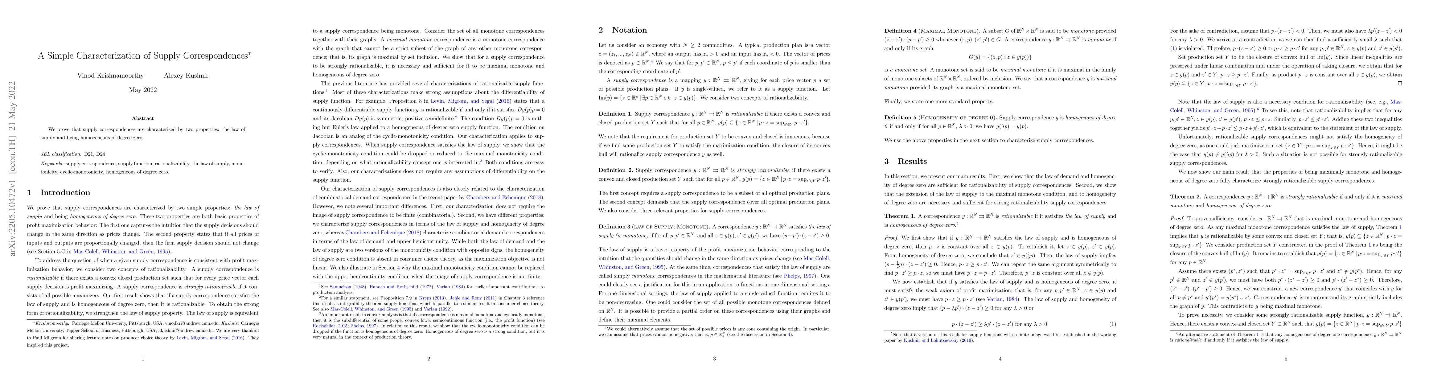 Thumbnail for A Simple Characterization of Supply Correspondences