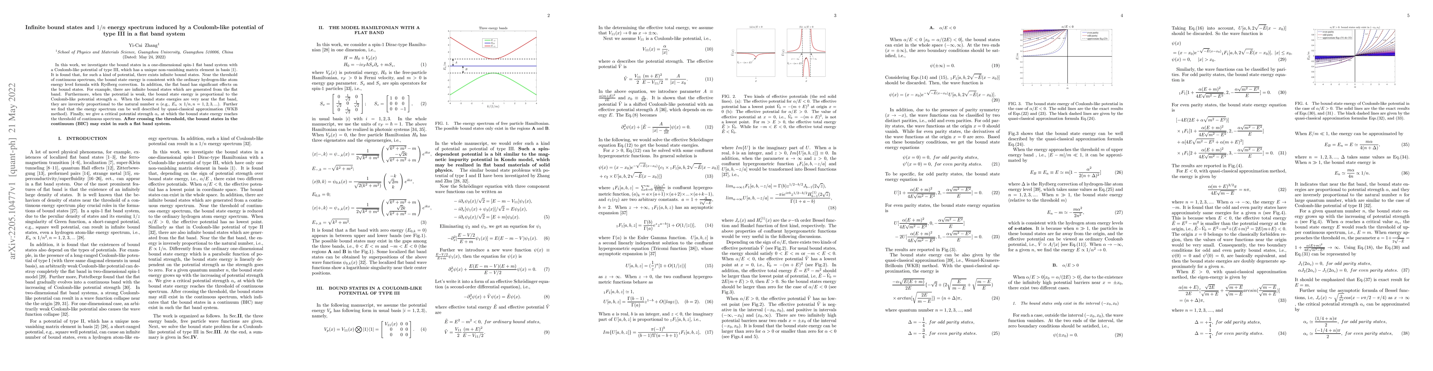 Thumbnail for Infinite bound states and $1/n$ energy spectrum induced by a
  Coulomb-like potential of type III in a flat band system