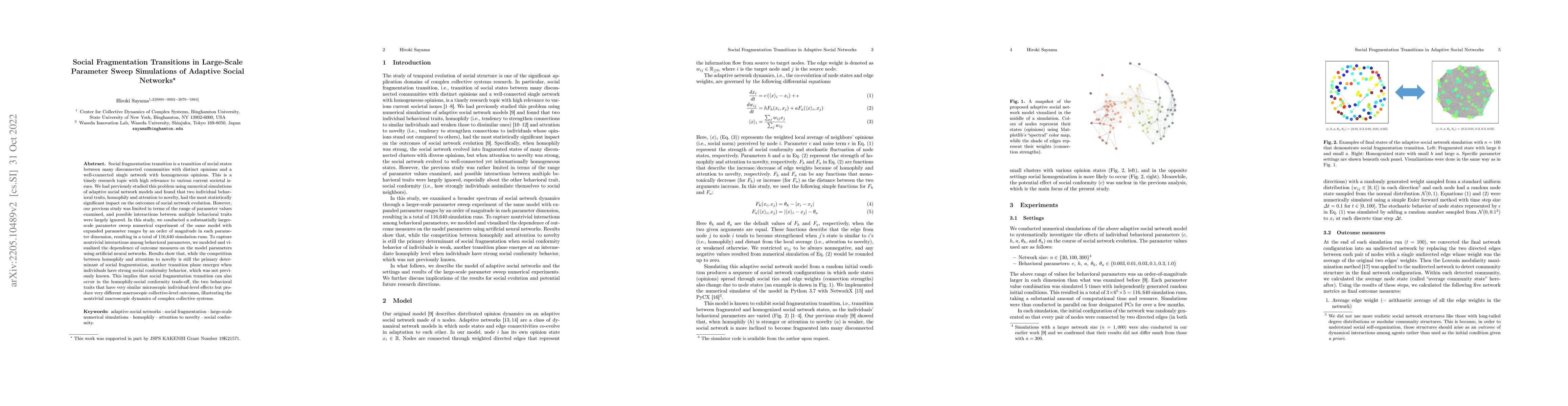 Thumbnail for Social Fragmentation Transitions in Large-Scale Parameter Sweep
  Simulations of Adaptive Social Networks