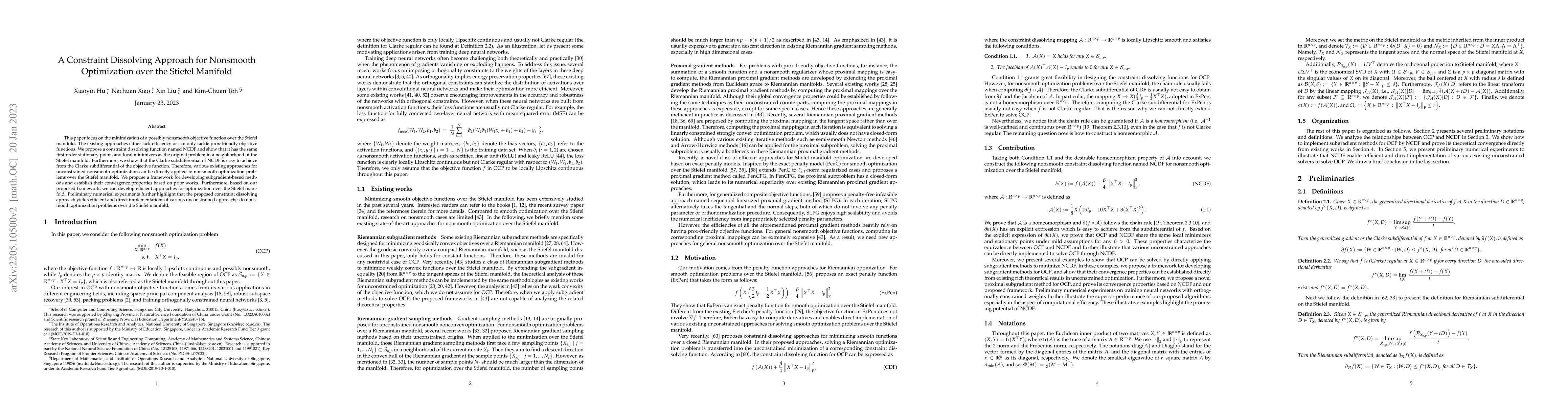 Thumbnail for A Constraint Dissolving Approach for Nonsmooth Optimization over the
  Stiefel Manifold