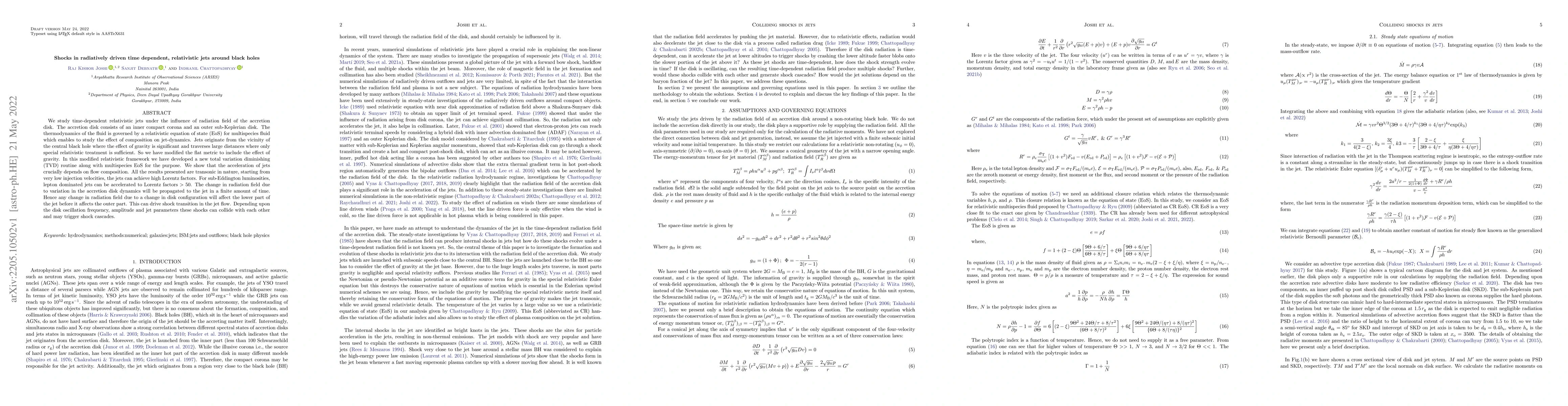 Thumbnail for Shocks in radiatively driven time dependent, relativistic jets around
  black holes