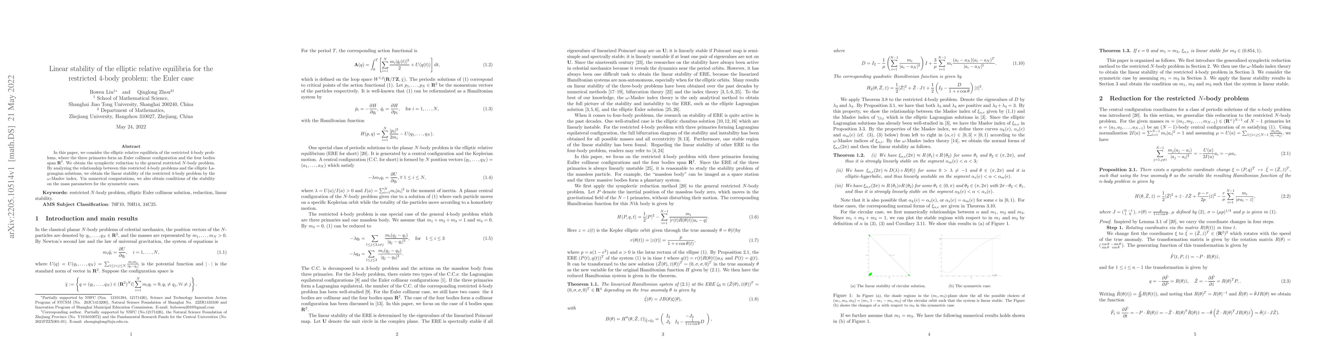 Thumbnail for Linear stability of the elliptic relative equilibria for the restricted
  $4$-body problem: the Euler case