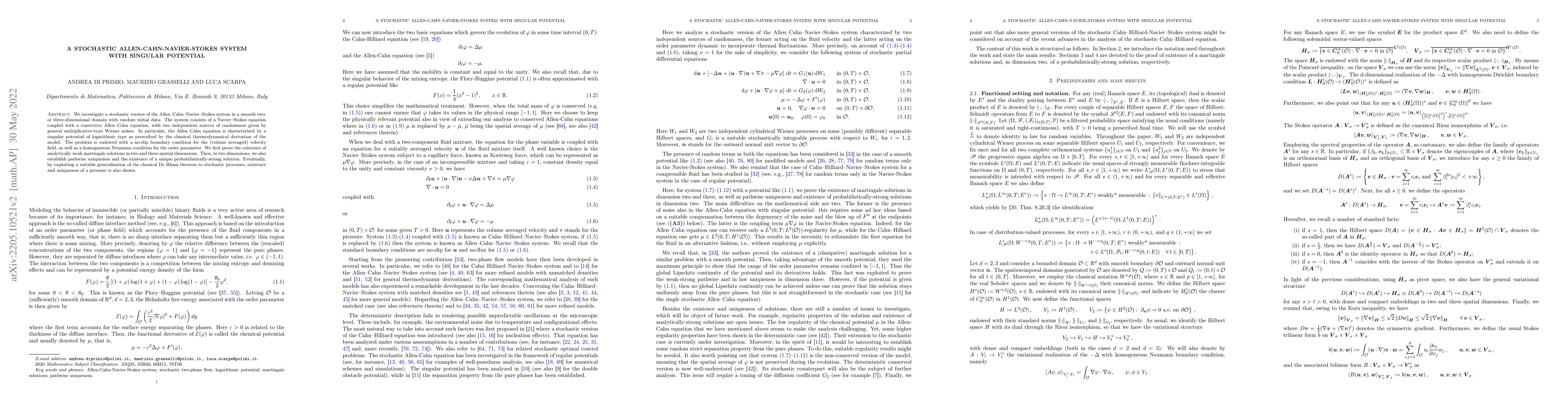 Thumbnail for A stochastic Allen-Cahn-Navier-Stokes system with singular potential
