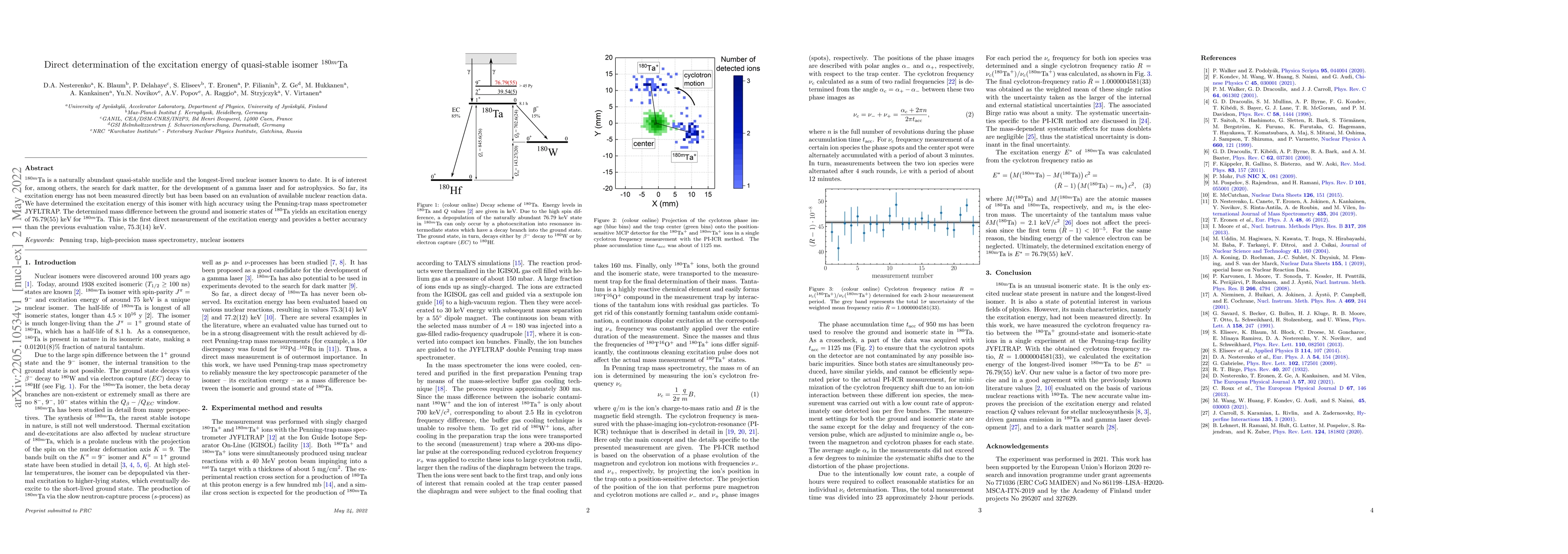 Thumbnail for Direct determination of the excitation energy of quasi-stable isomer
  $^{180m}$Ta