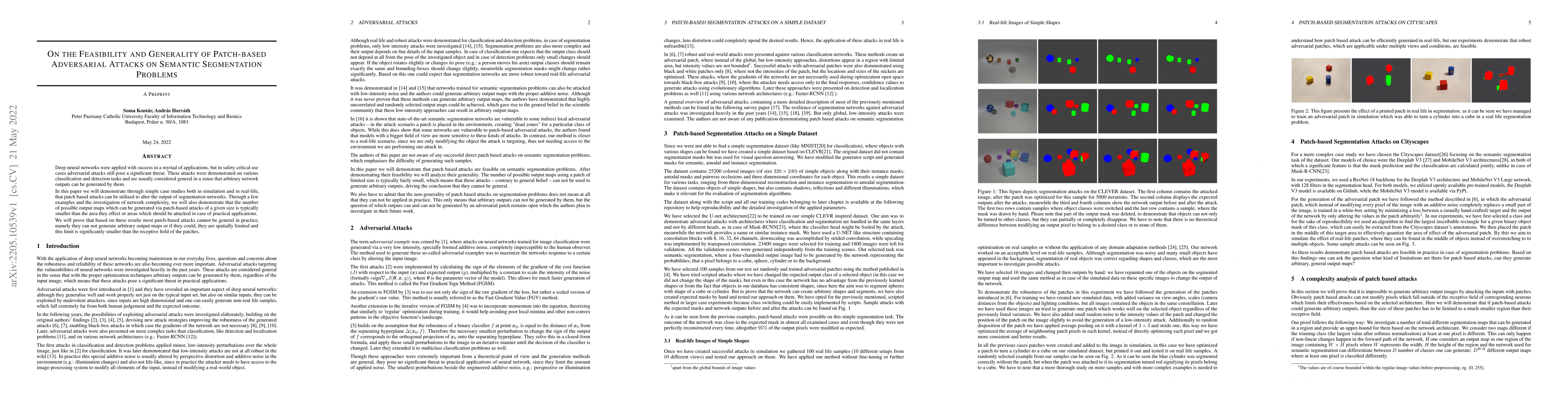 Thumbnail for On the Feasibility and Generality of Patch-based Adversarial Attacks on
  Semantic Segmentation Problems