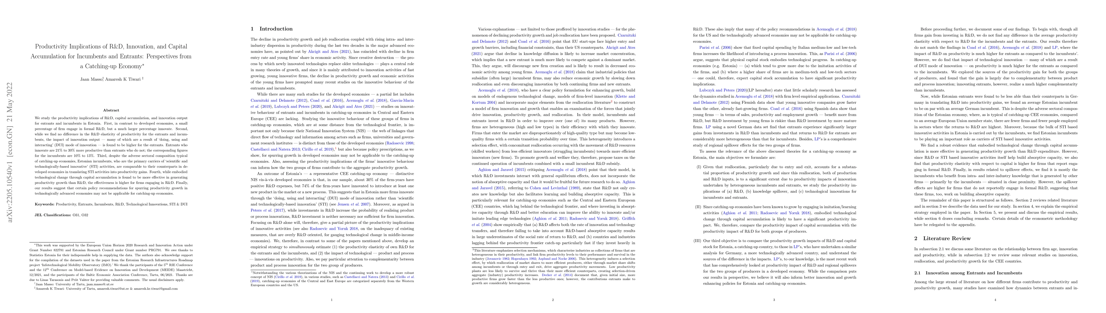 Thumbnail for Productivity Implications of R&D, Innovation, and Capital Accumulation
  for Incumbents and Entrants: Perspectives from a Catching-up Economy