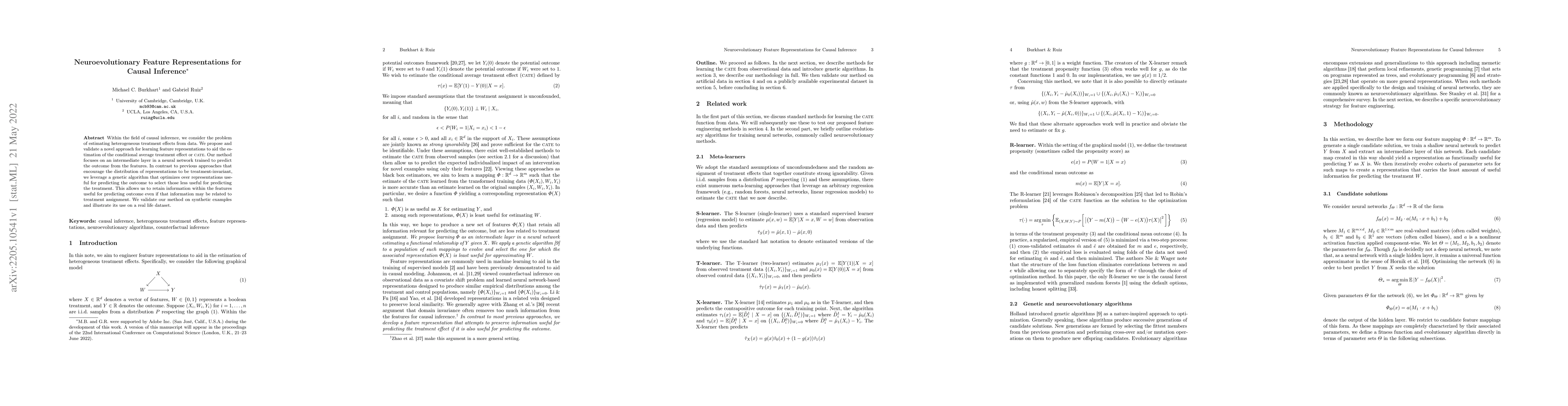Thumbnail for Neuroevolutionary Feature Representations for Causal Inference