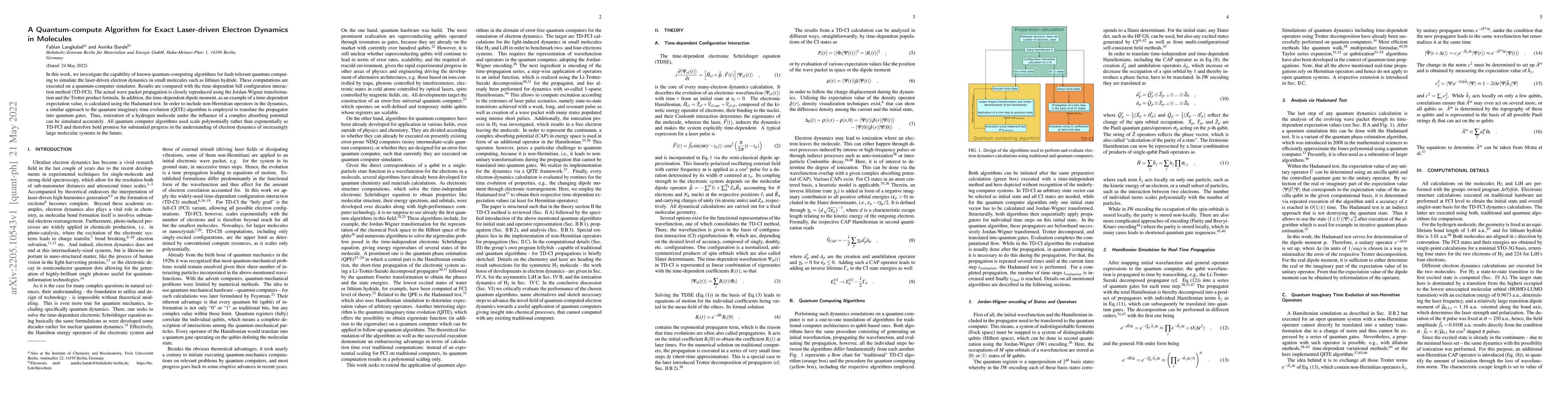 Thumbnail for A Quantum-compute Algorithm for Exact Laser-driven Electron Dynamics in
  Molecules