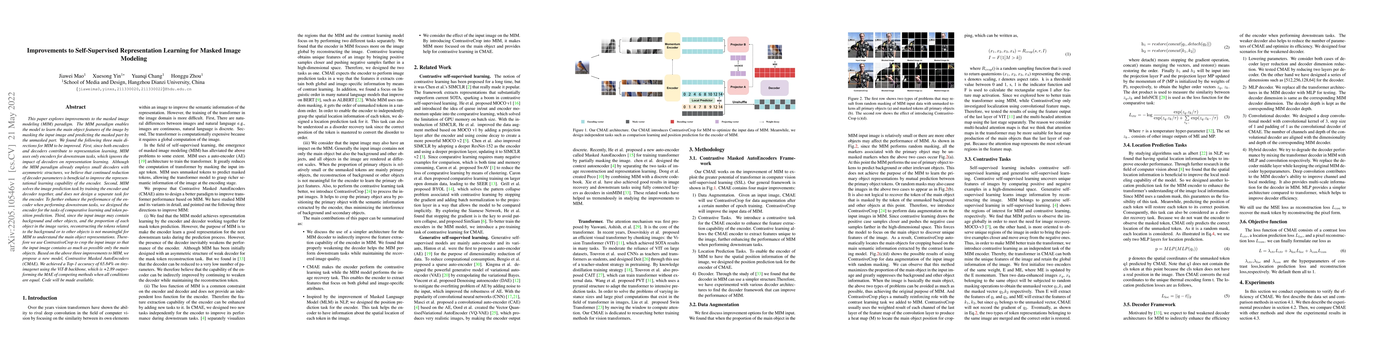 Thumbnail for Improvements to Self-Supervised Representation Learning for Masked Image
  Modeling