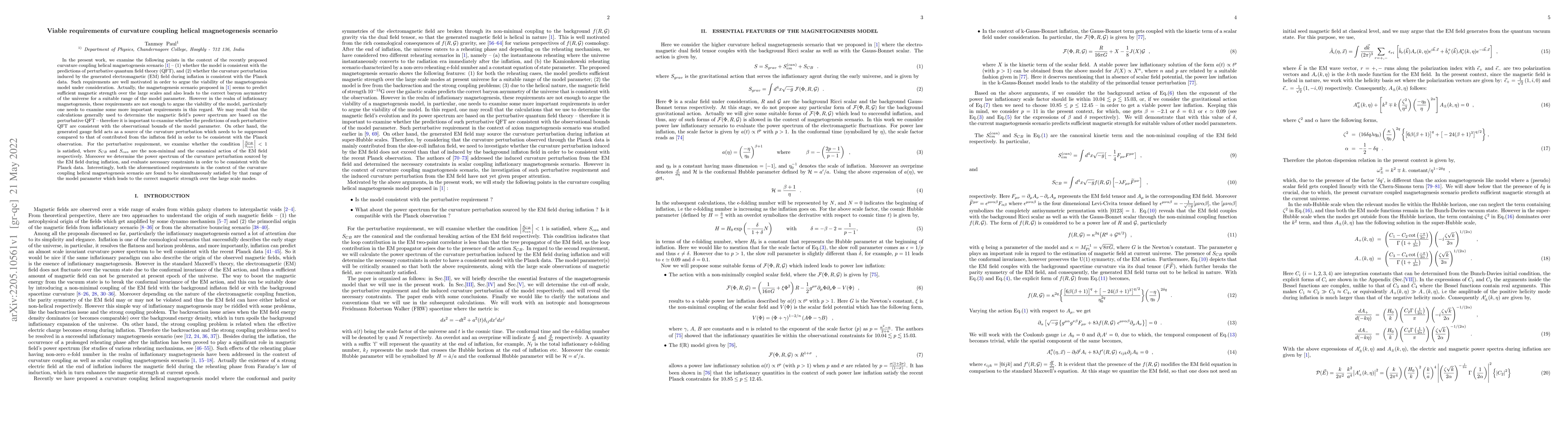 Thumbnail for Viable requirements of curvature coupling helical magnetogenesis
  scenario