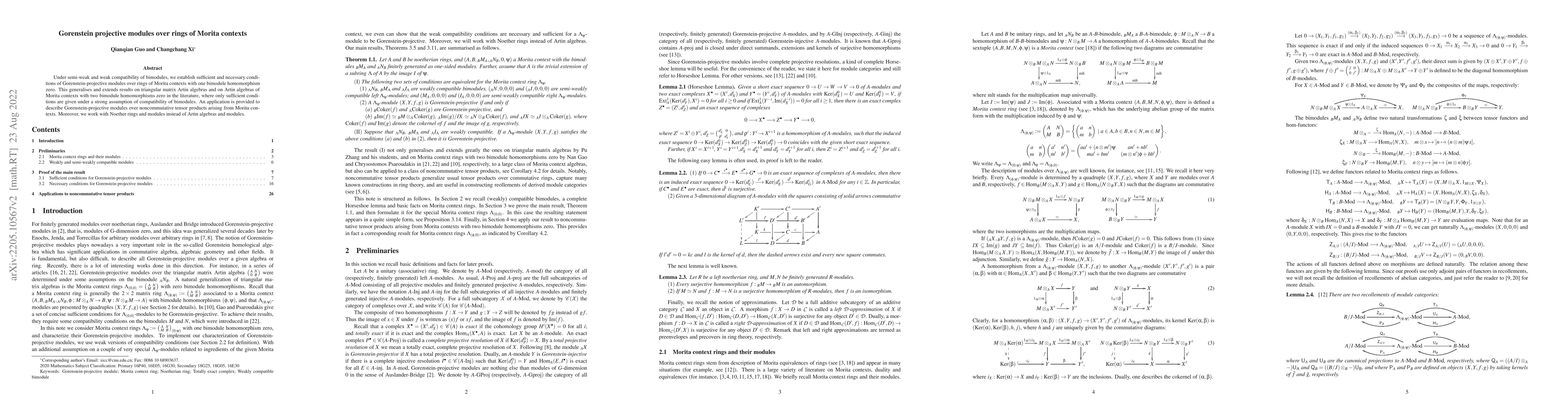 Thumbnail for Gorenstein projective modules over rings of Morita contexts
