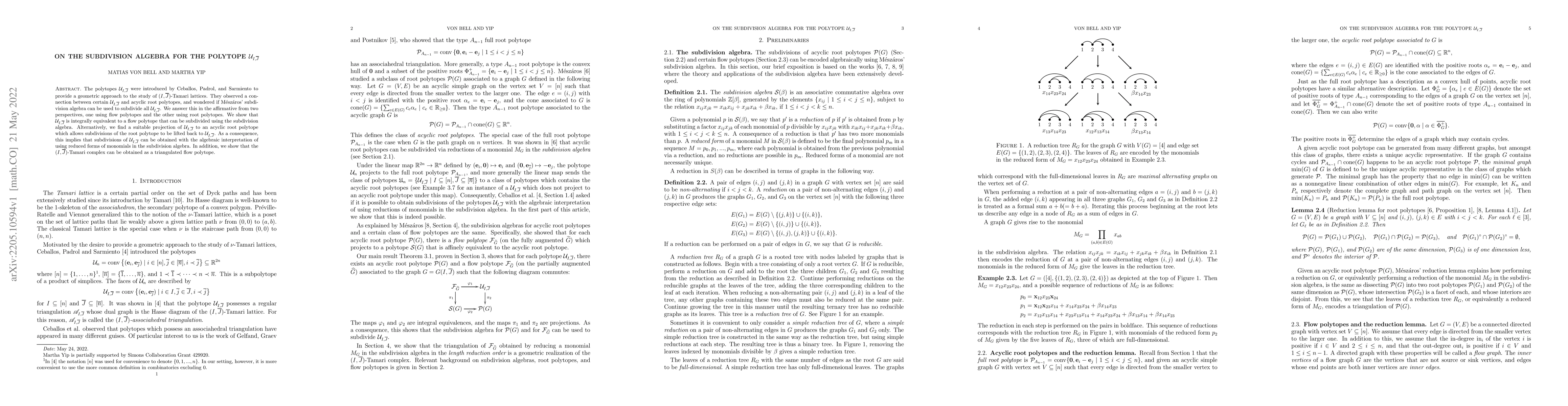 Thumbnail for On the subdivision algebra for the polytope $\mathcal{U}_{I,\bar{J}}$
