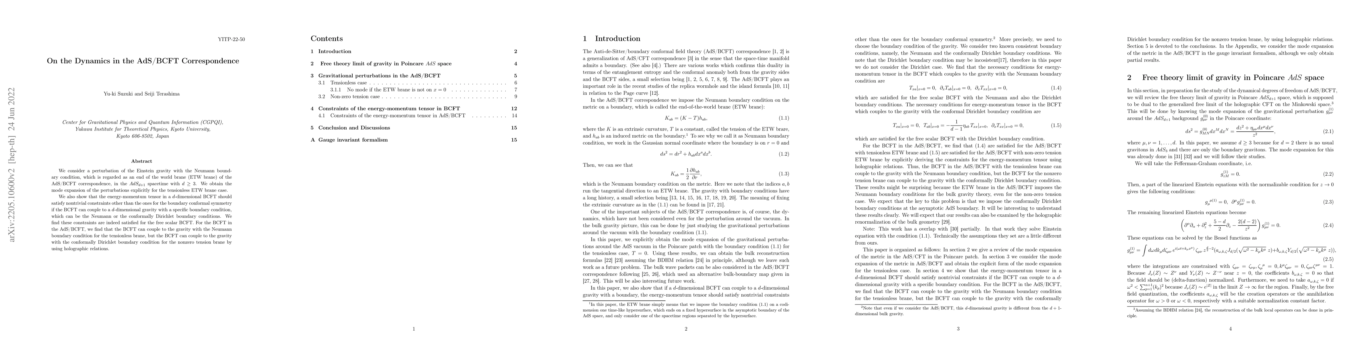 Thumbnail for On the Dynamics in the AdS/BCFT Correspondence