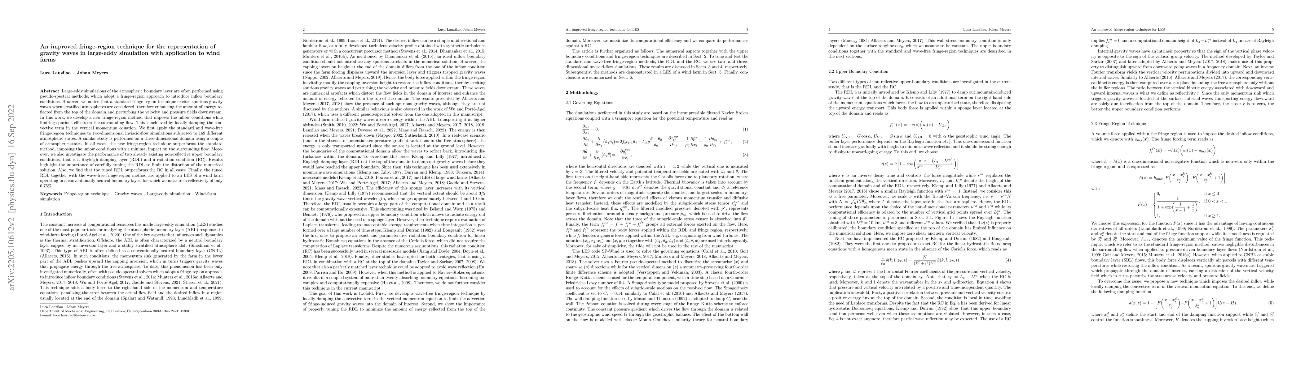 Thumbnail for An improved fringe-region technique for the representation of gravity
  waves in large-eddy simulation with application to wind farms