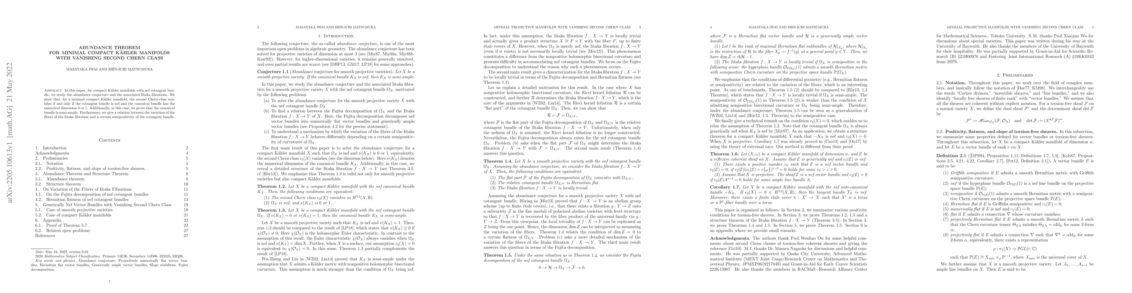 Thumbnail for Abundance theorem for minimal compact K\"ahler manifolds with vanishing
  second Chern class