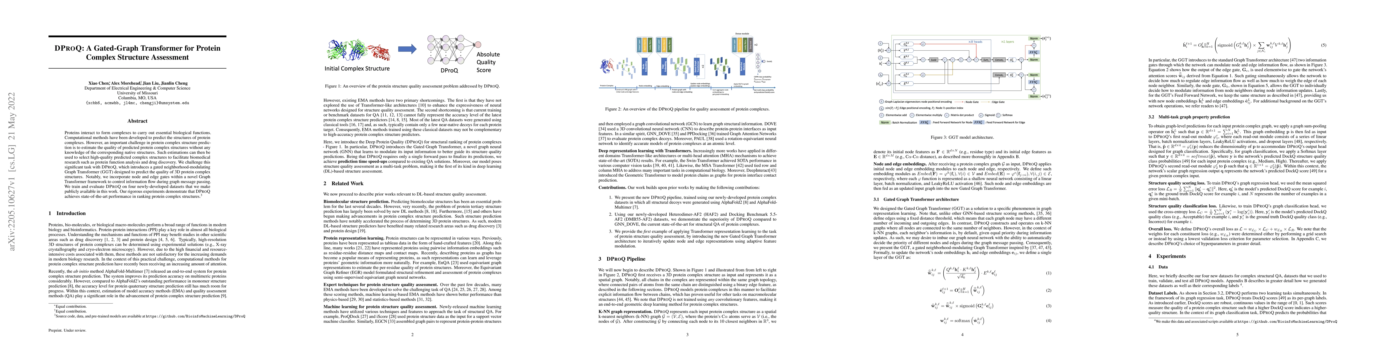 Thumbnail for DProQ: A Gated-Graph Transformer for Protein Complex Structure
  Assessment