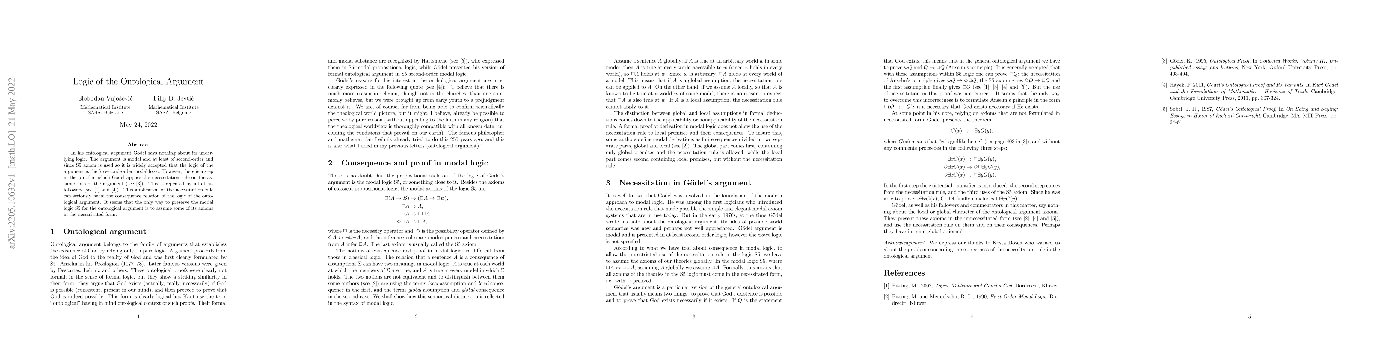 Thumbnail for Logic of the Ontological Argument