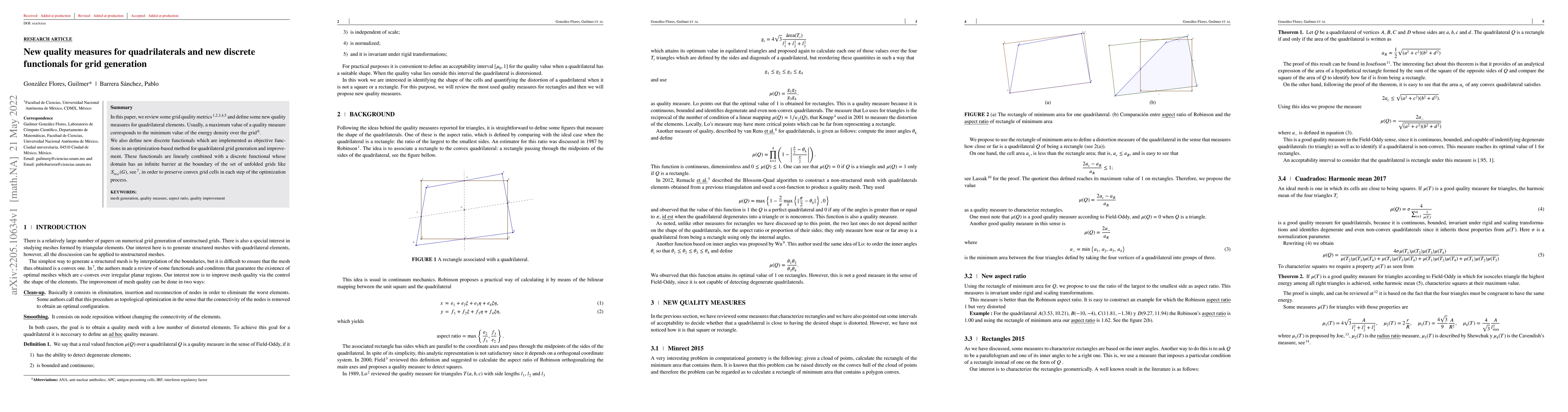 Thumbnail for New quality measures for quadrilaterals and new discrete functionals for
  grid generation