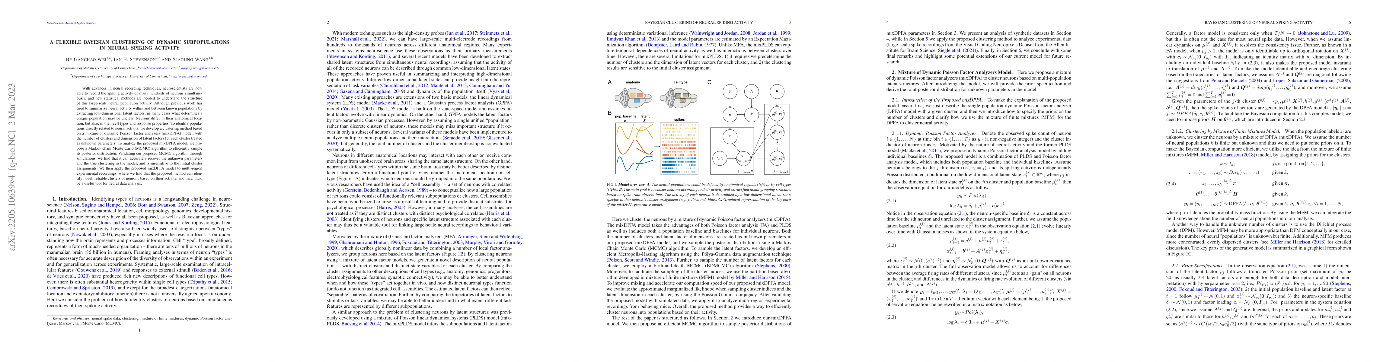 Thumbnail for A Flexible Bayesian Clustering of Dynamic Subpopulations in Neural
  Spiking Activity