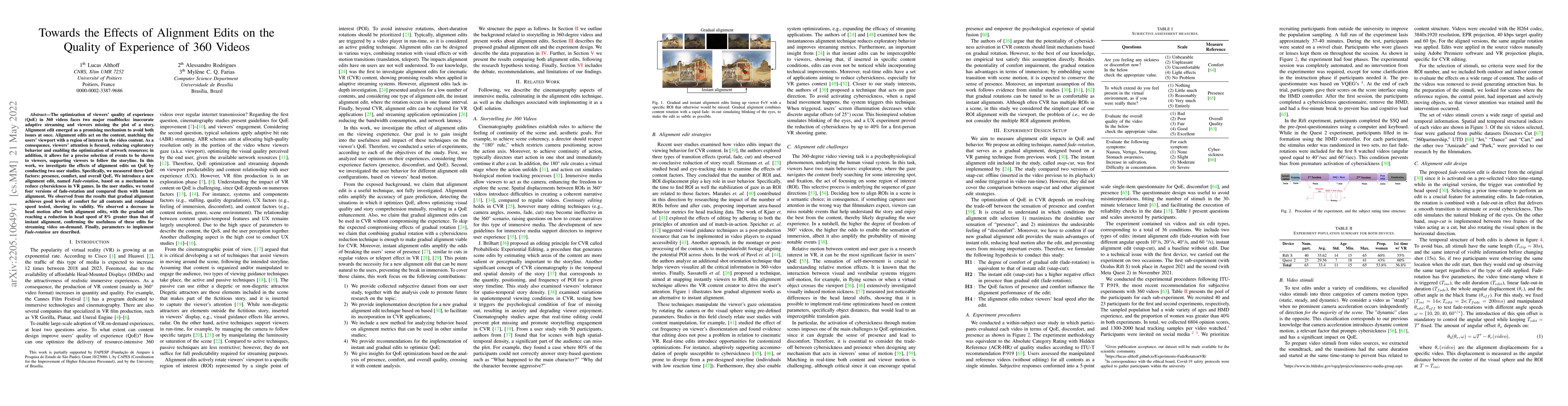 Thumbnail for Towards the Effects of Alignment Edits on the Quality of Experience of
  360 Videos