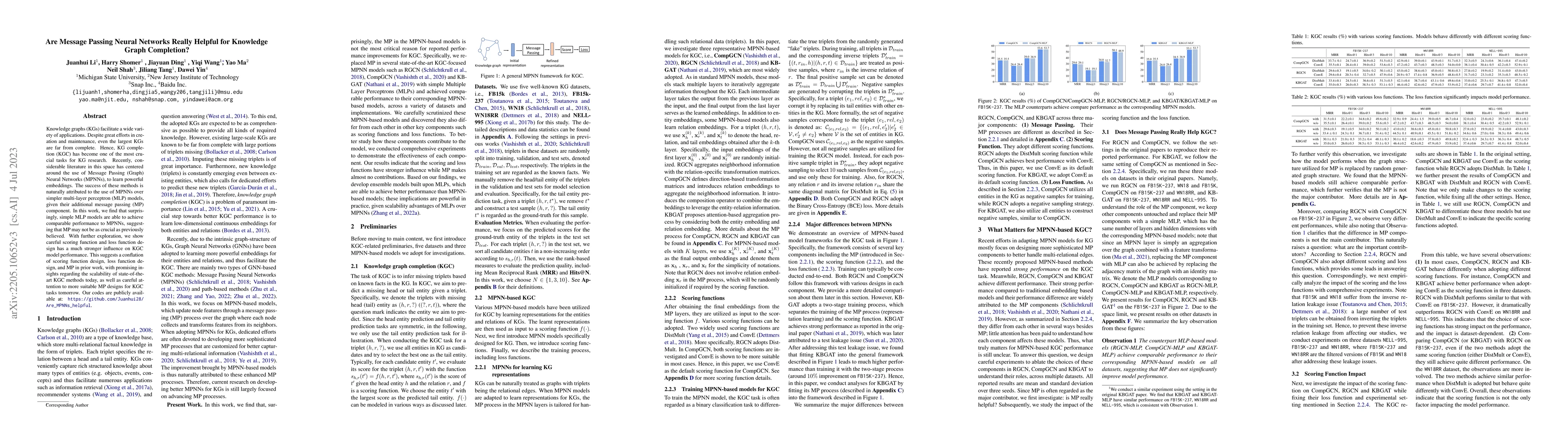 Thumbnail for Are Message Passing Neural Networks Really Helpful for Knowledge Graph
  Completion?