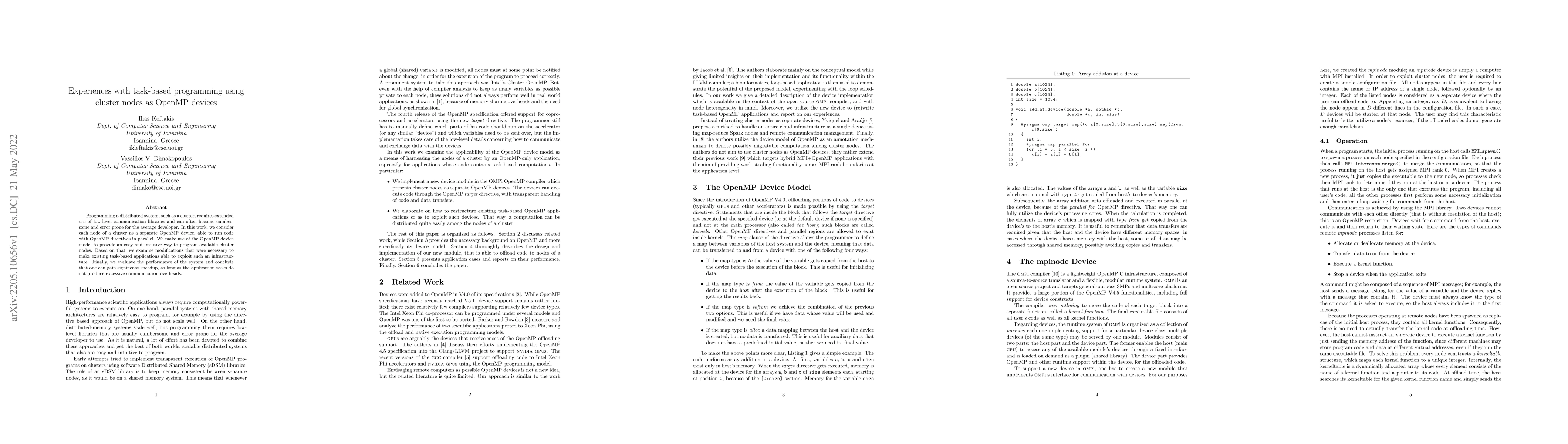 Thumbnail for Experiences with task-based programming using cluster nodes as OpenMP
  devices