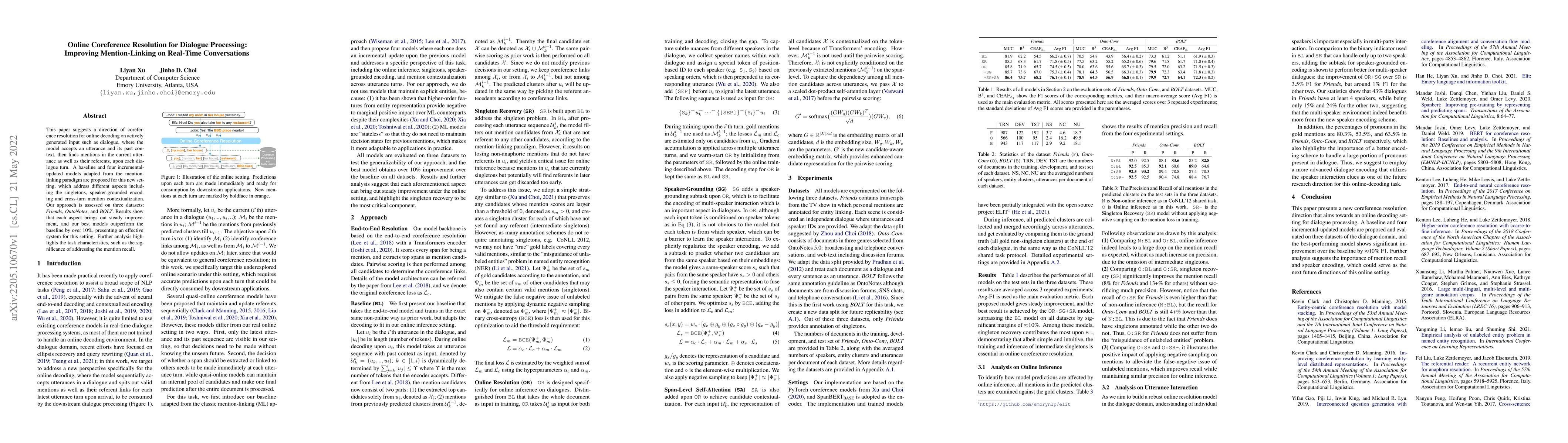 Thumbnail for Online Coreference Resolution for Dialogue Processing: Improving
  Mention-Linking on Real-Time Conversations