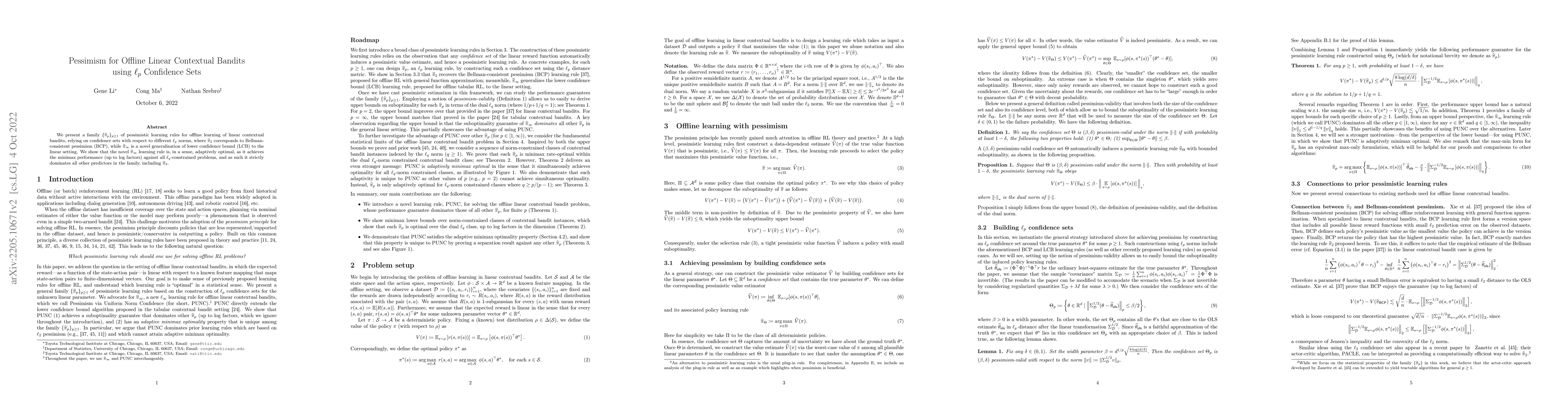 Thumbnail for Pessimism for Offline Linear Contextual Bandits using $\ell_p$
  Confidence Sets