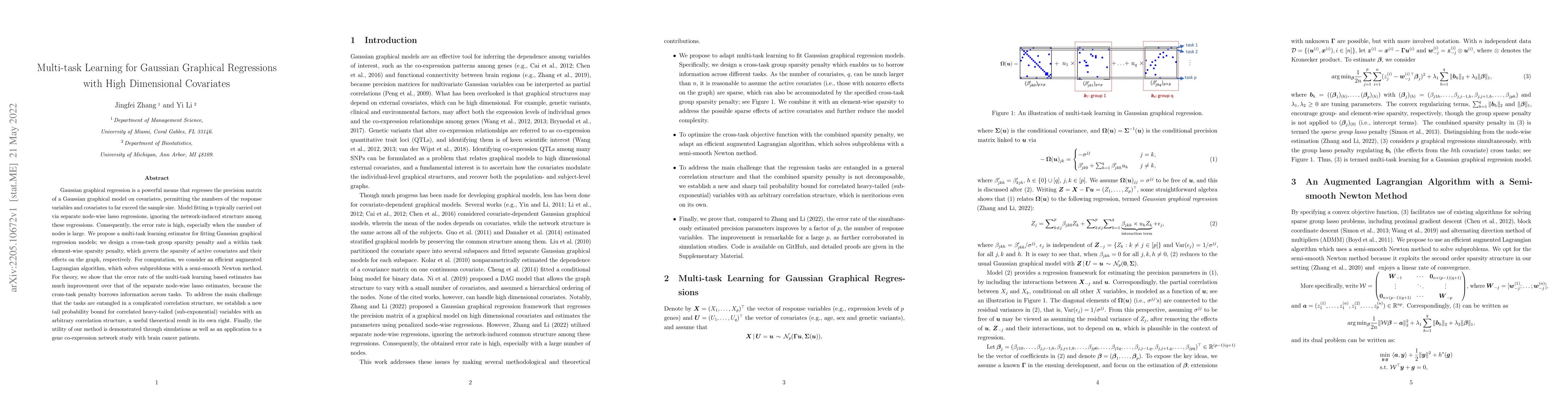 Thumbnail for Multi-task Learning for Gaussian Graphical Regressions with High
  Dimensional Covariates
