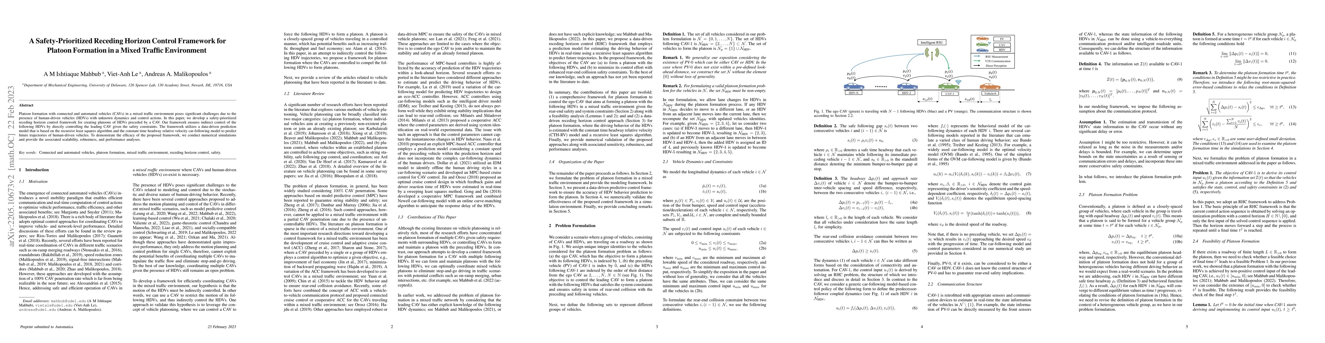 Thumbnail for A Safety-Prioritized Receding Horizon Control Framework for Platoon
  Formation in a Mixed Traffic Environment