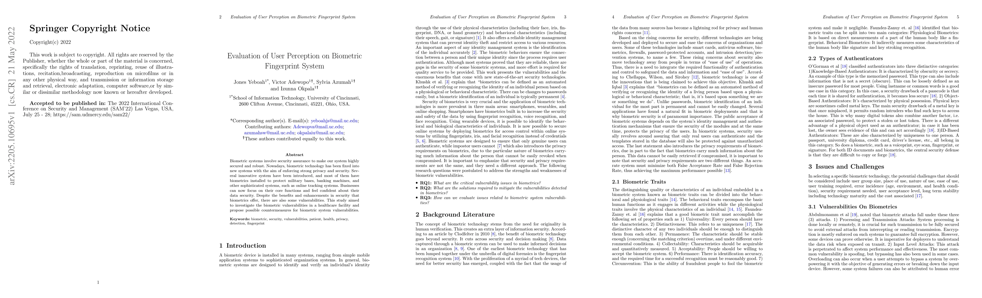 Thumbnail for Evaluation of User Perception on Biometric Fingerprint System