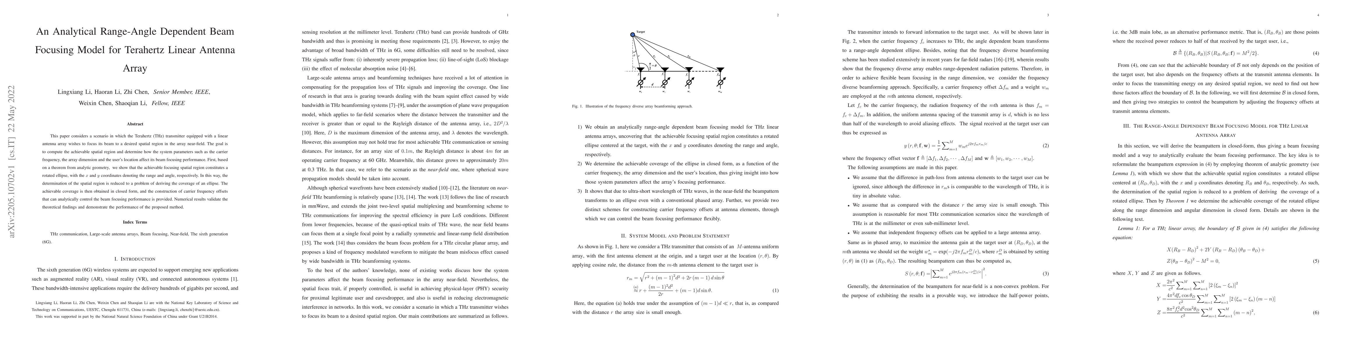 Thumbnail for An Analytical Range-Angle Dependent Beam Focusing Model for Terahertz
  Linear Antenna Array